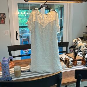 MIDI Length white lace dress with sleeves, never worn